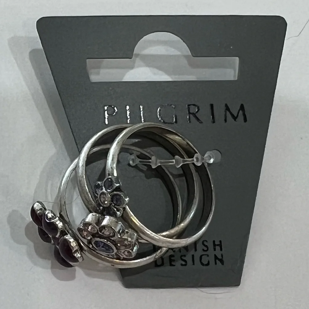 New Pilgrim Danish Design Stackable Rings Size 6 Floral Crystals Enamel NWT - Picture 2 of 15